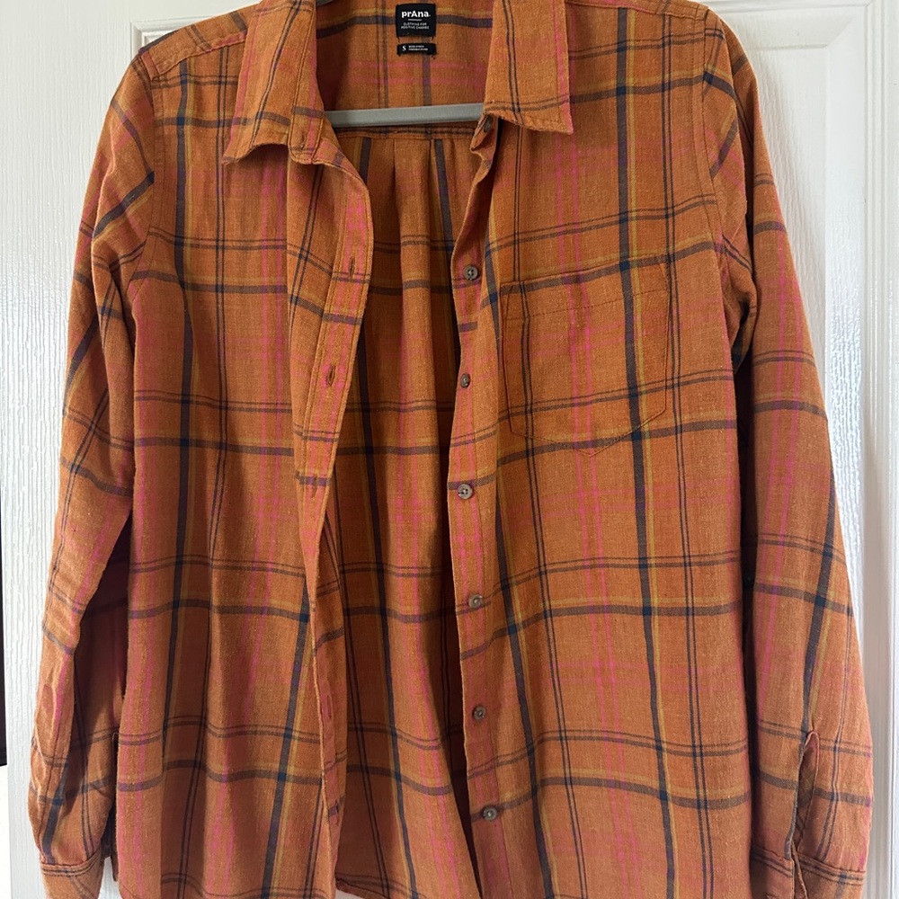 Prana Vibrant Orange Plaid Shirt